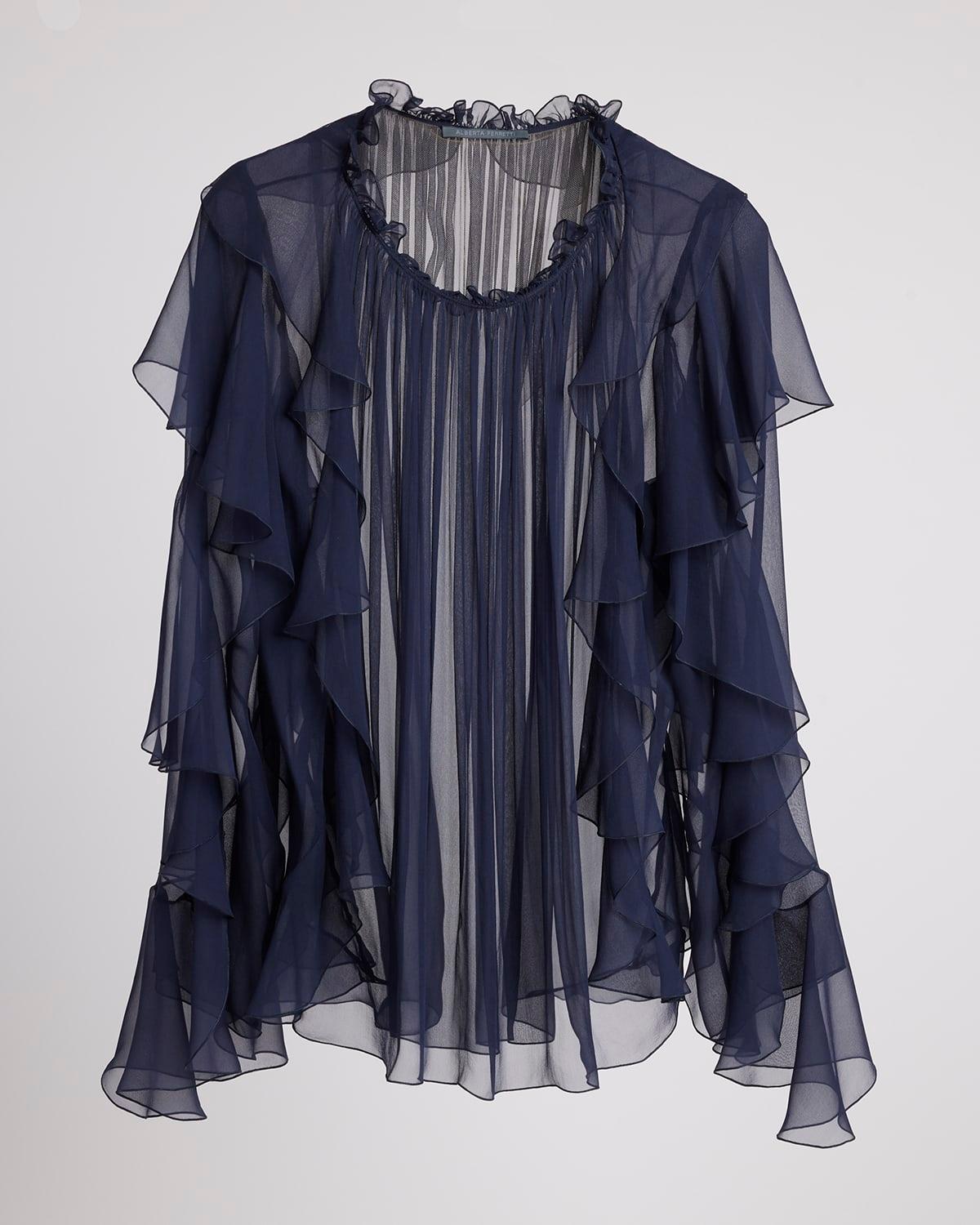 ruffle long-sleeve silk blouse