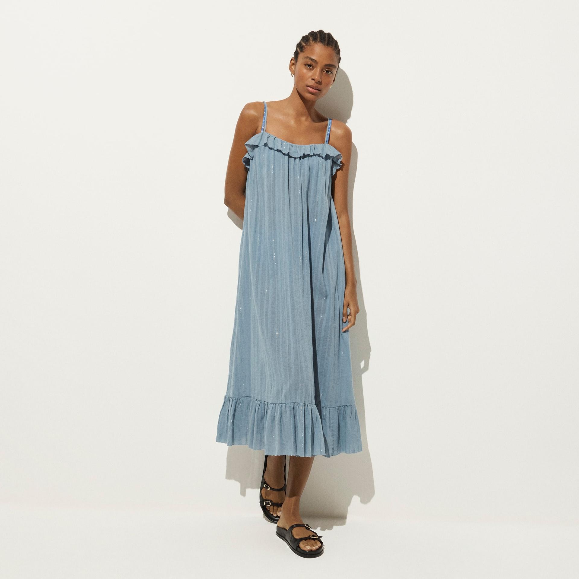 ruffle maxi dress in cotton voile with lurex&reg; metallic threads
