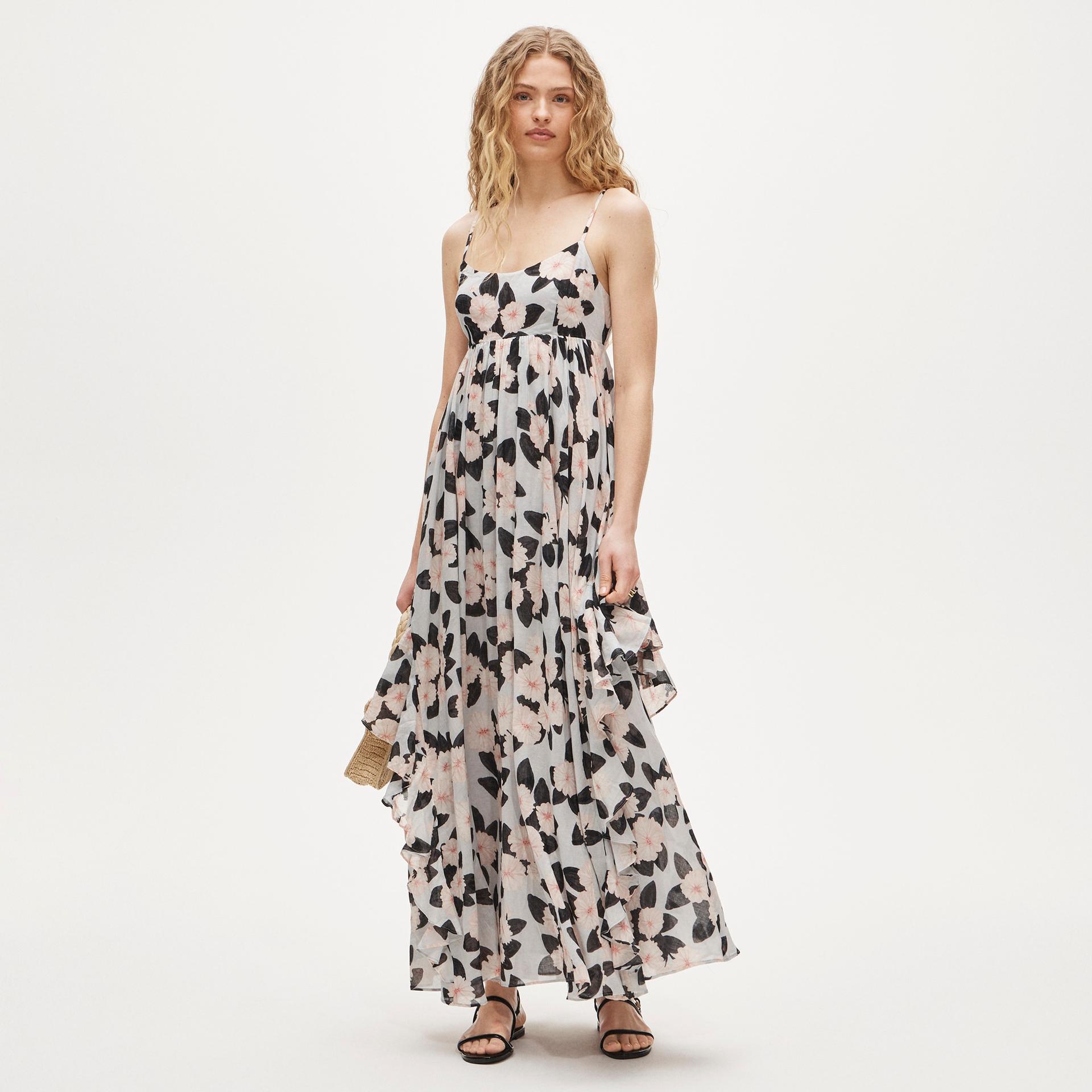 ruffle maxi dress in peony print