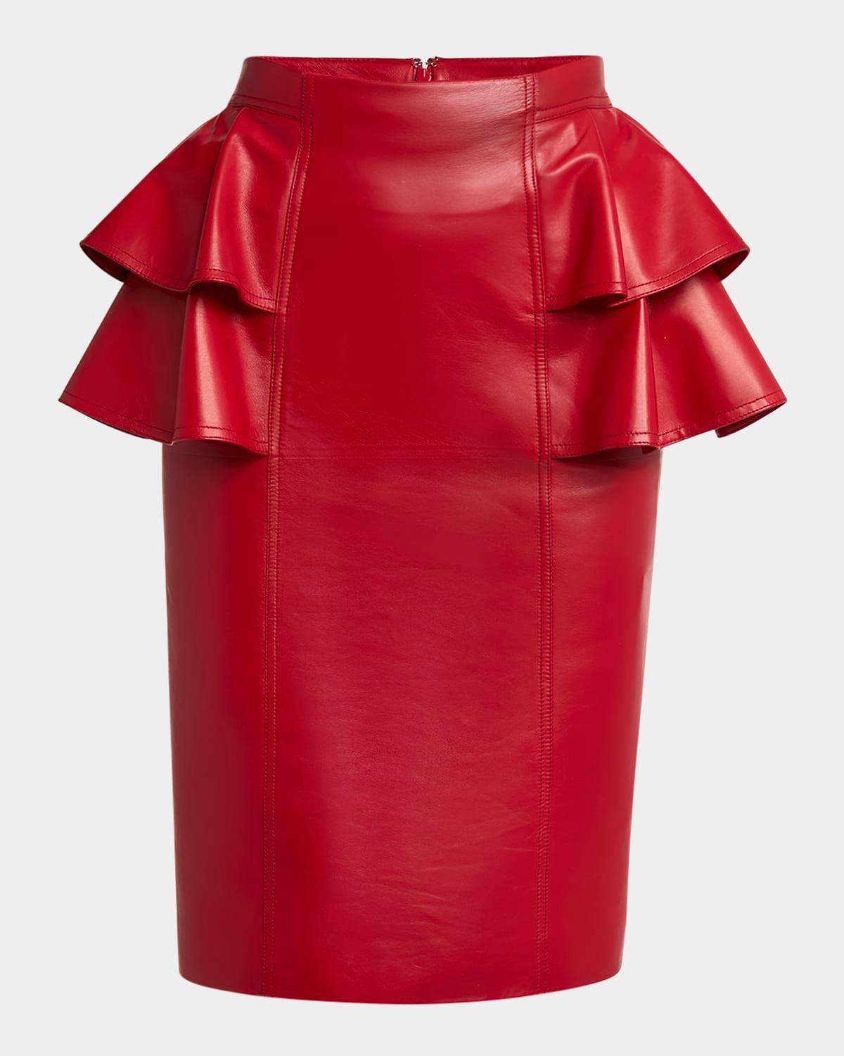 ruffle nappa leather pencil skirt