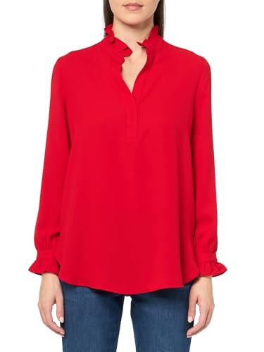 ruffle notch neck top w long sleeves crimson red