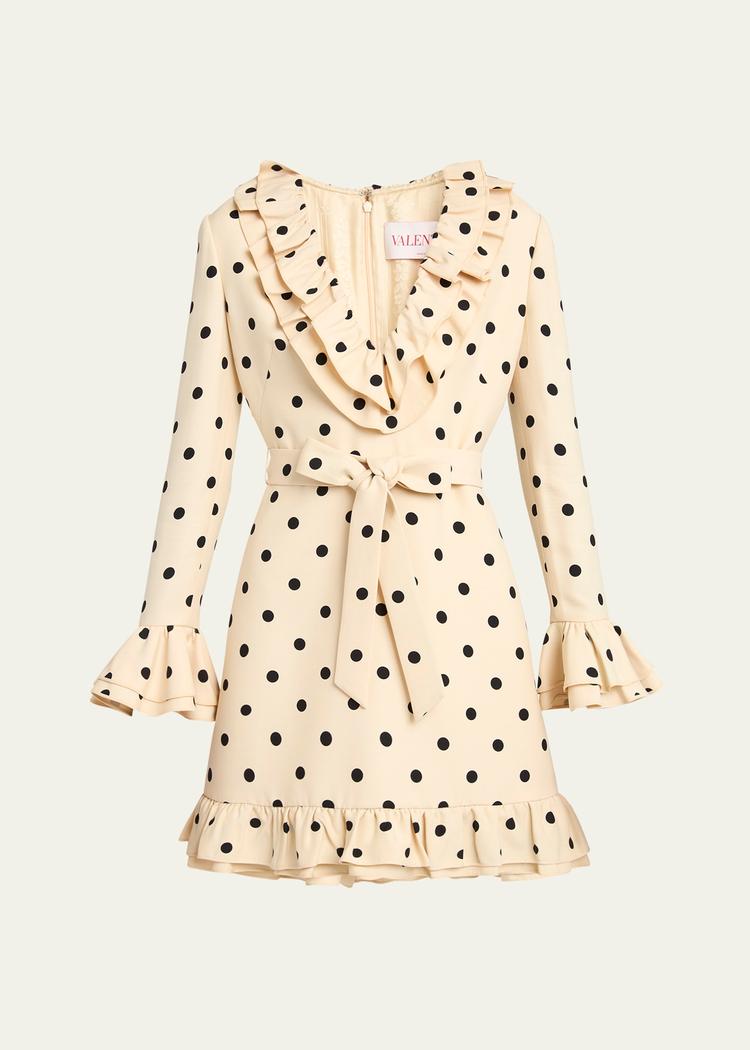 ruffle polka dot belted mini dress