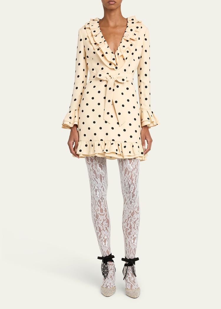 ruffle polka dot belted mini dress