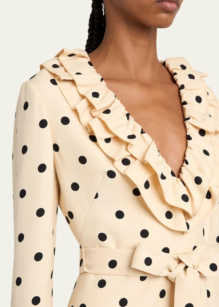 ruffle polka dot belted mini dress