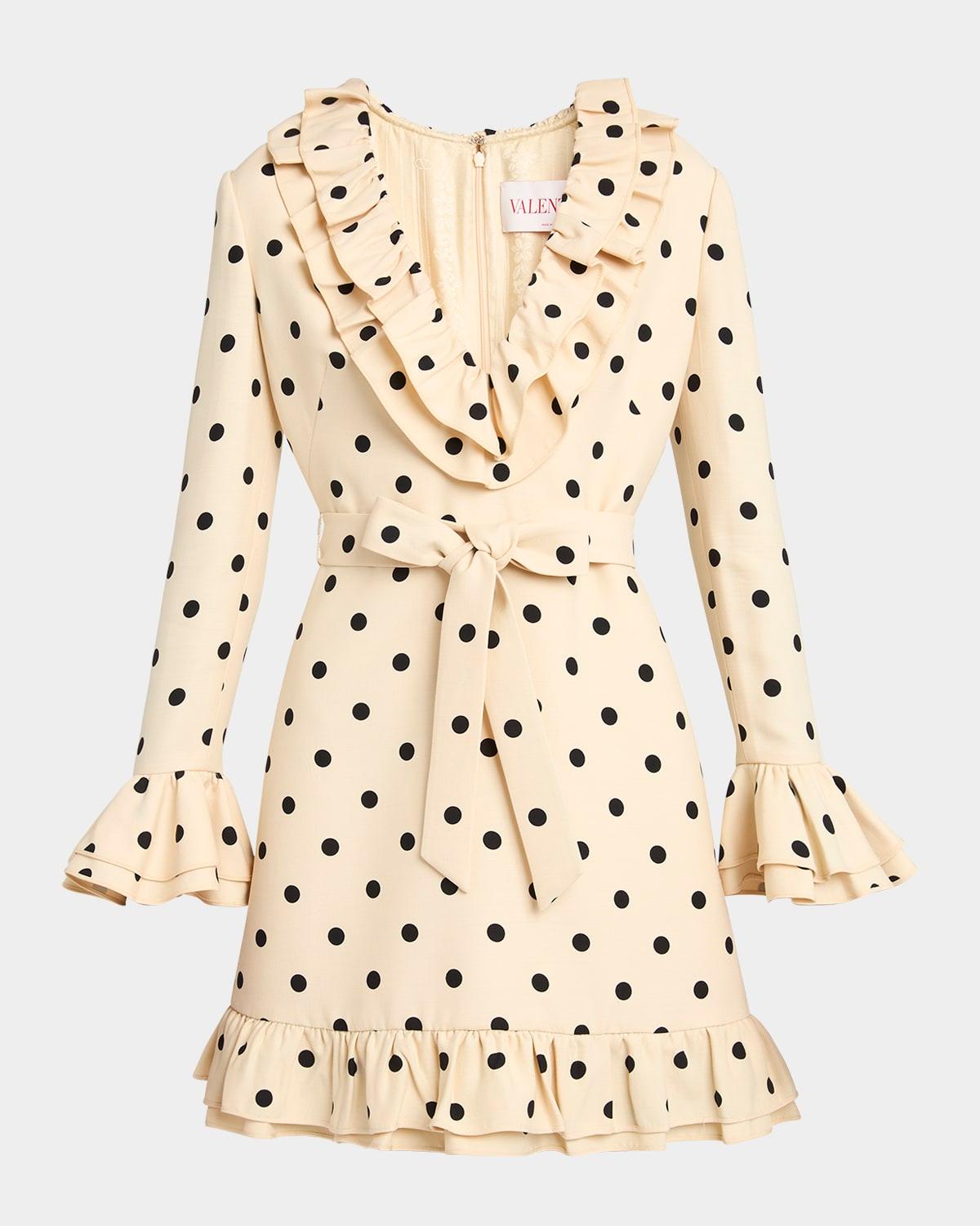 ruffle polka dot belted mini dress