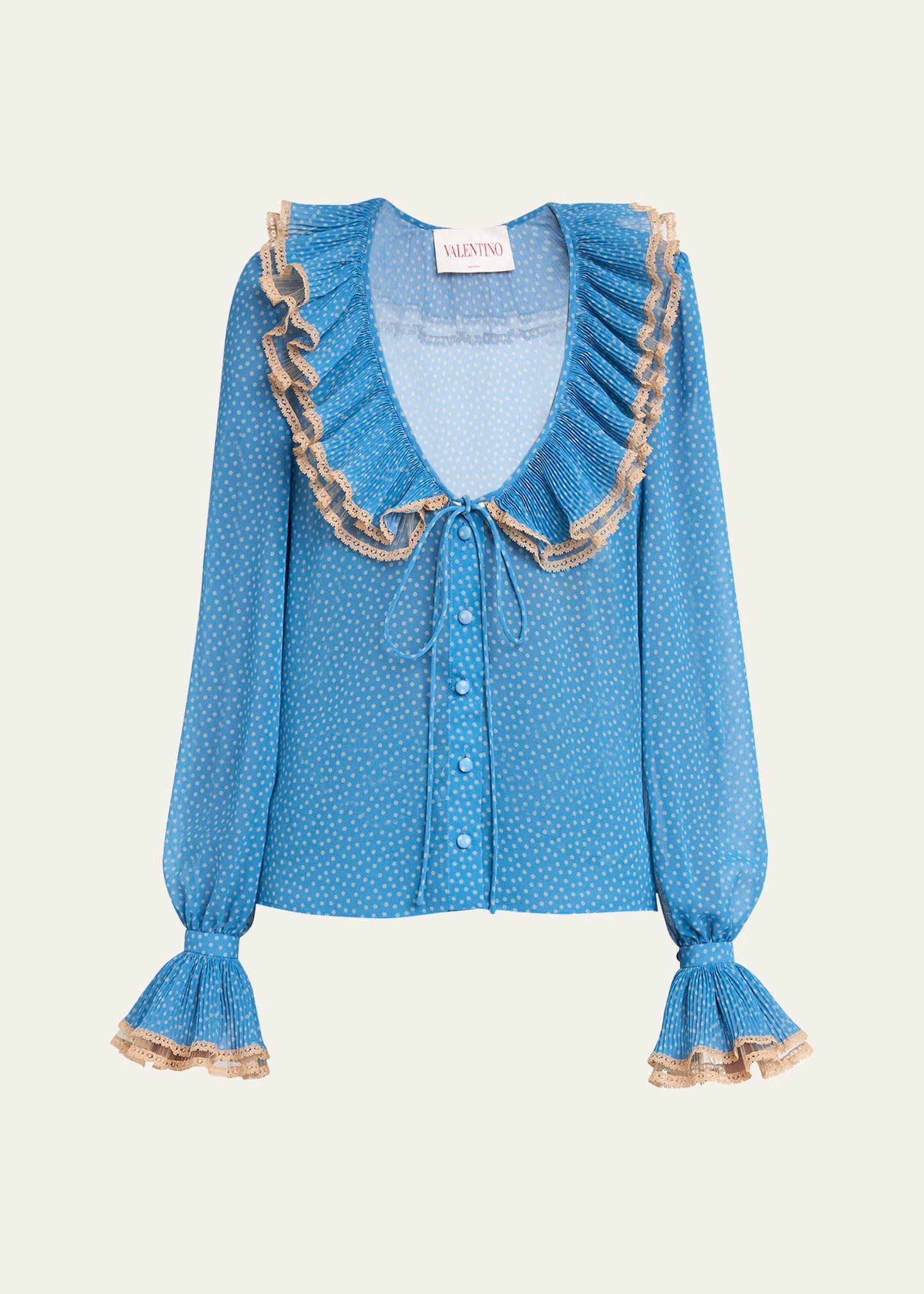 ruffle polka dot lace trim blouse