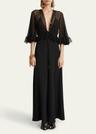 ruffle shrug silk maxi dress