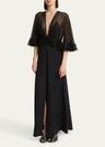 ruffle shrug silk maxi dress