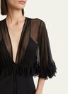 ruffle shrug silk maxi dress