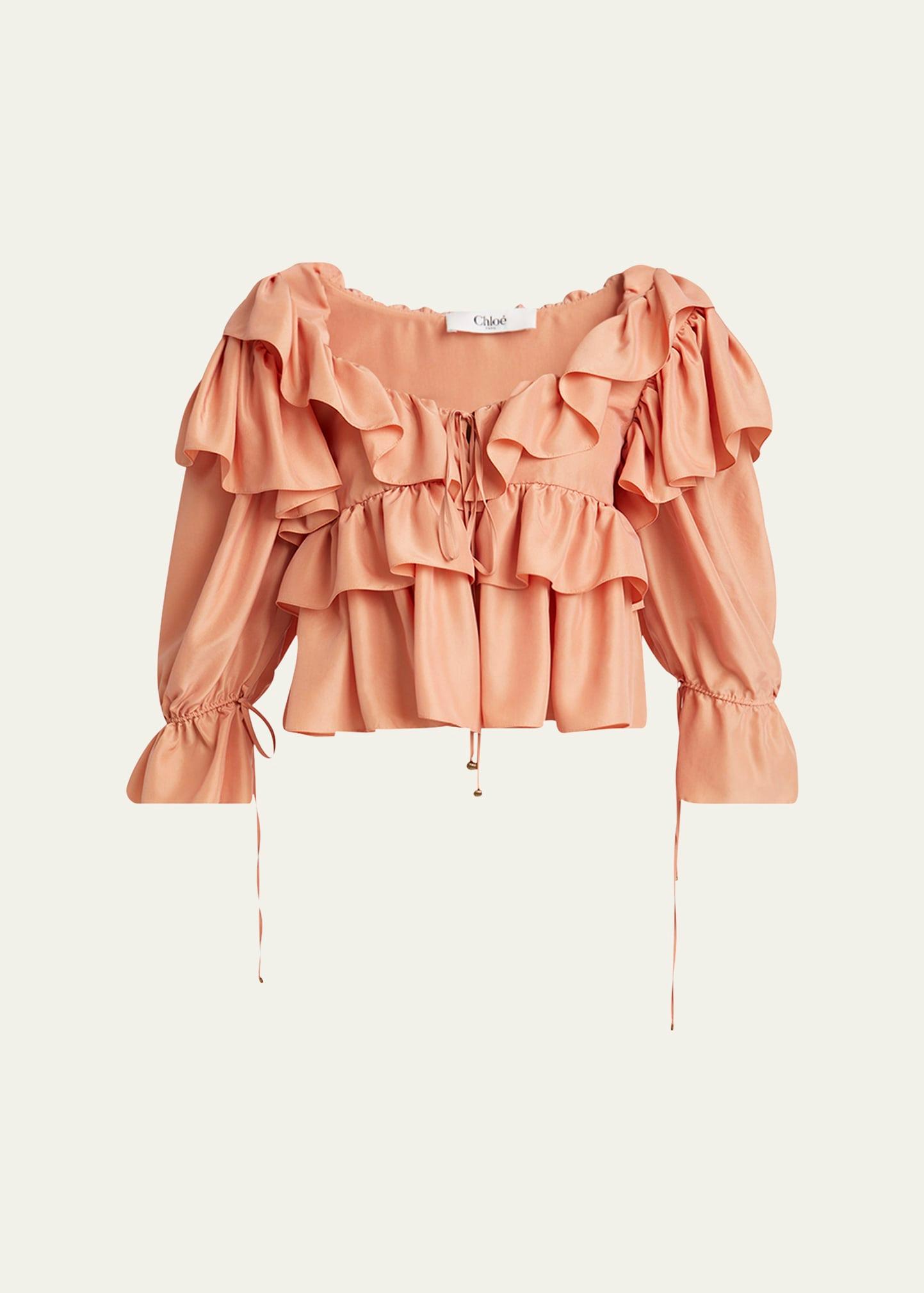 ruffle silk peasant top
