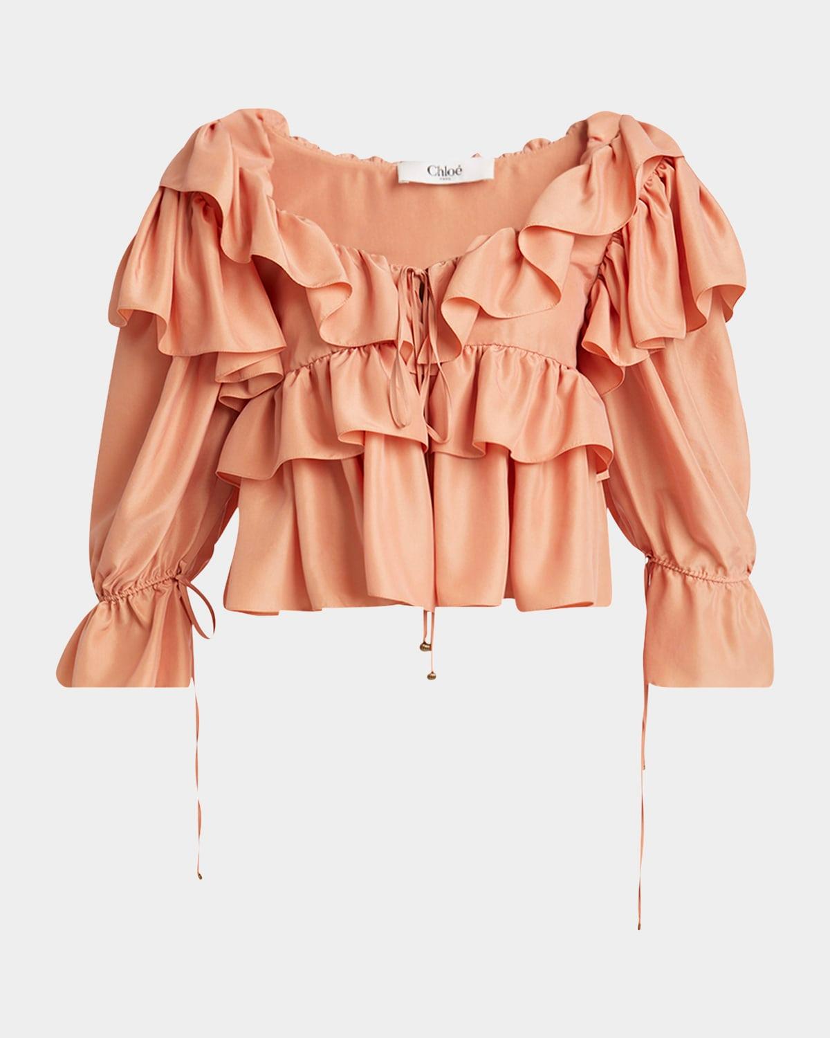 ruffle silk peasant top