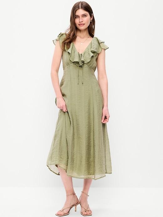 ruffle-sleeve fit & flare midi dress