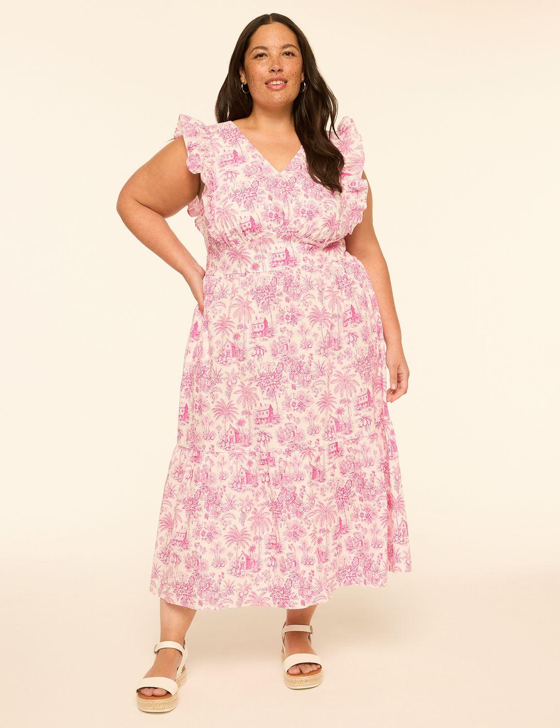ruffle-sleeve midi dress