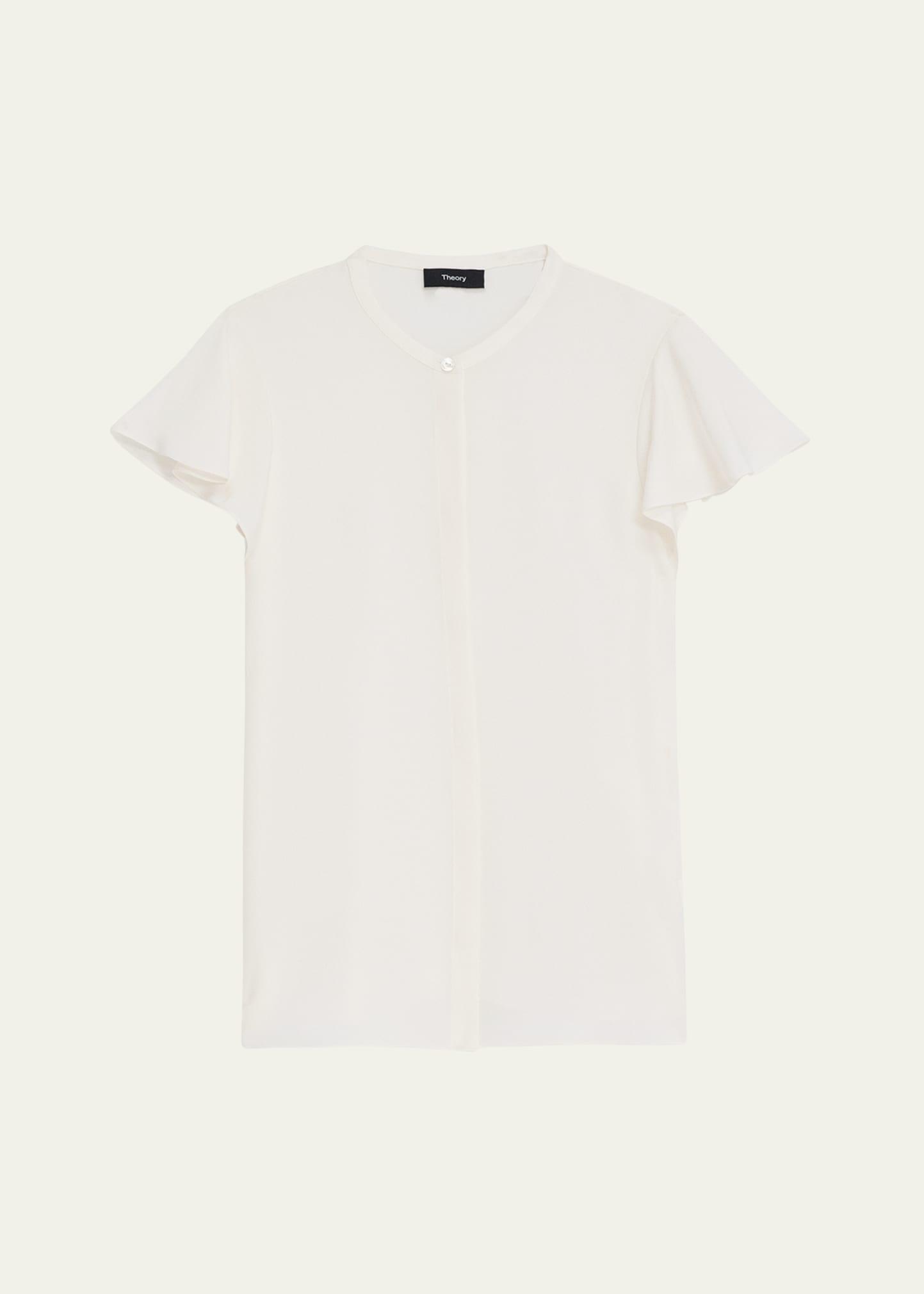 ruffle-sleeve silk button-front top