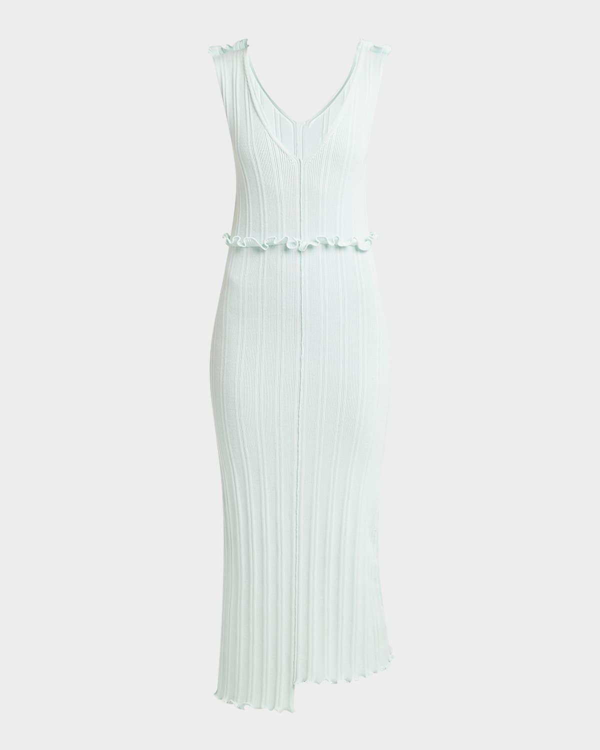 ruffle sleeveless fine rib cotton midi dress