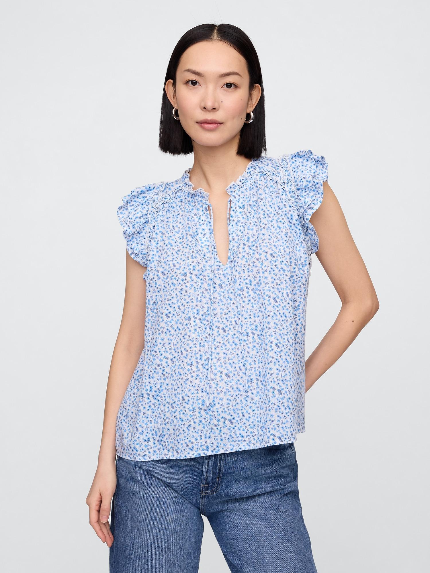 ruffle splitneck top
