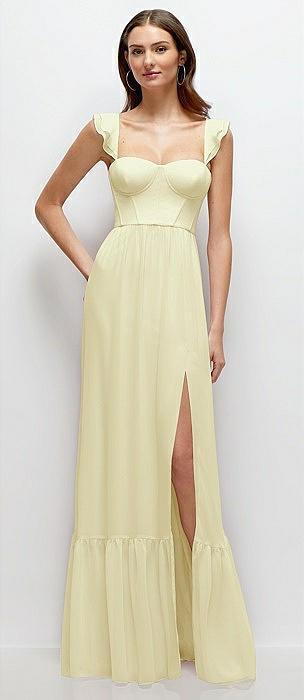 ruffle strap chiffon bustier maxi dress with ruffle hem a-line skirt