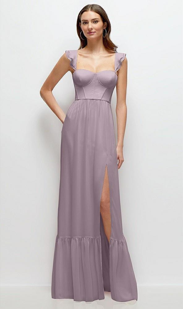 ruffle strap chiffon bustier maxi dress with ruffle hem a-line skirt