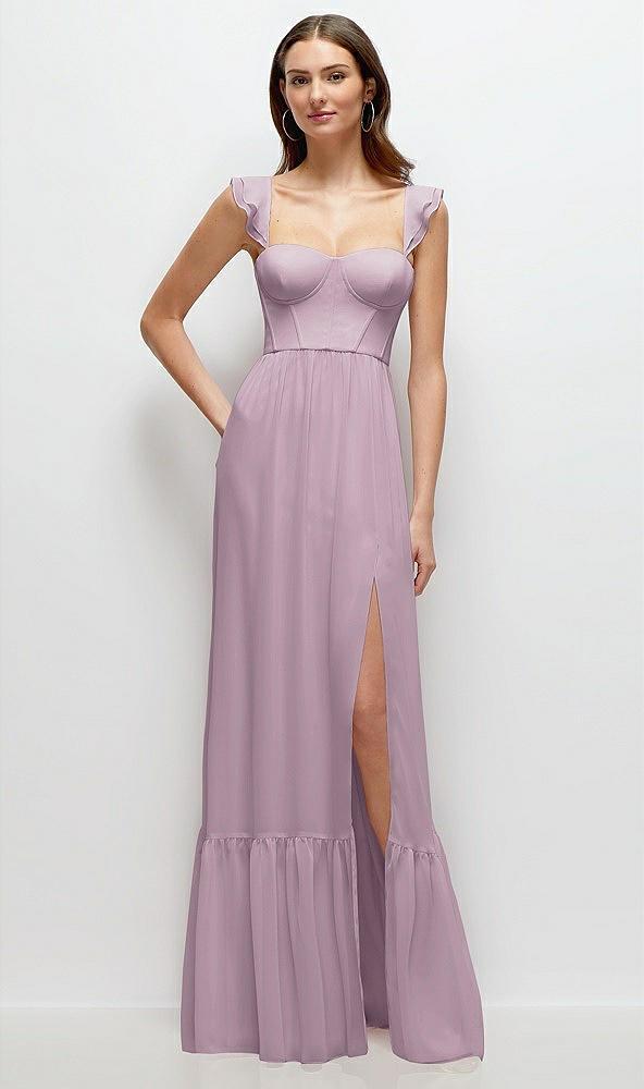 ruffle strap chiffon bustier maxi dress with ruffle hem a-line skirt
