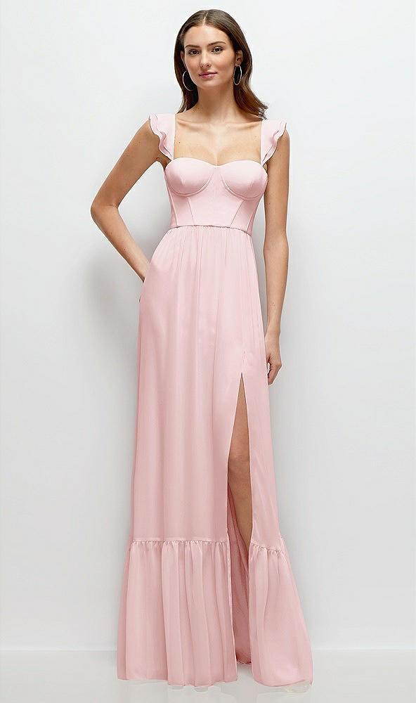 ruffle strap chiffon bustier maxi dress with ruffle hem a-line skirt