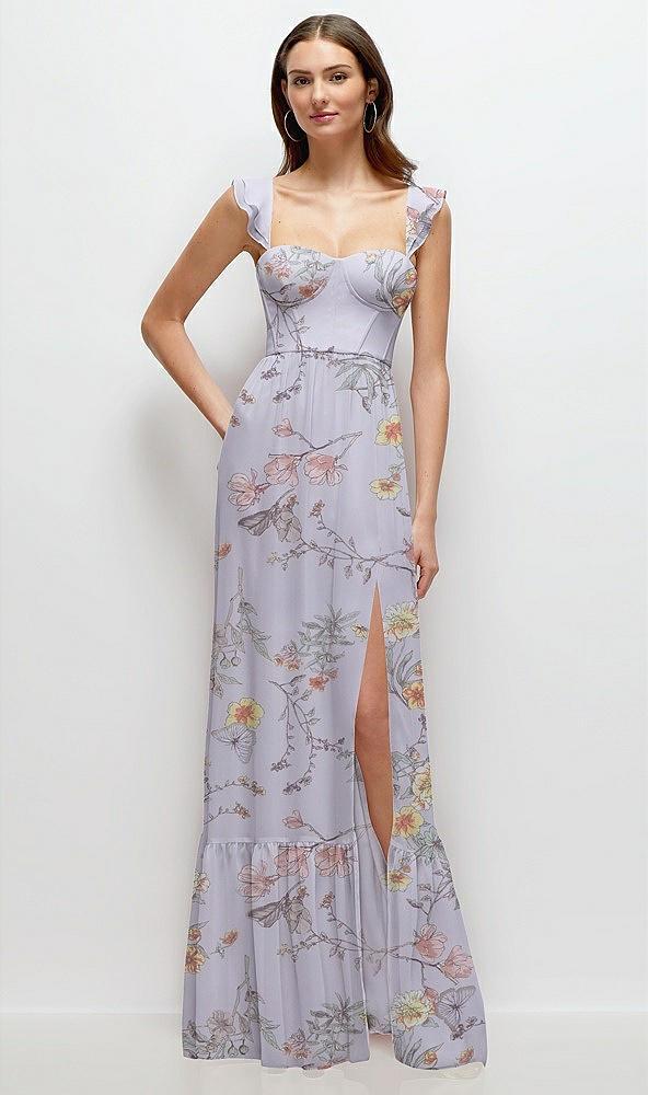 ruffle strap chiffon bustier maxi dress with ruffle hem a-line skirt