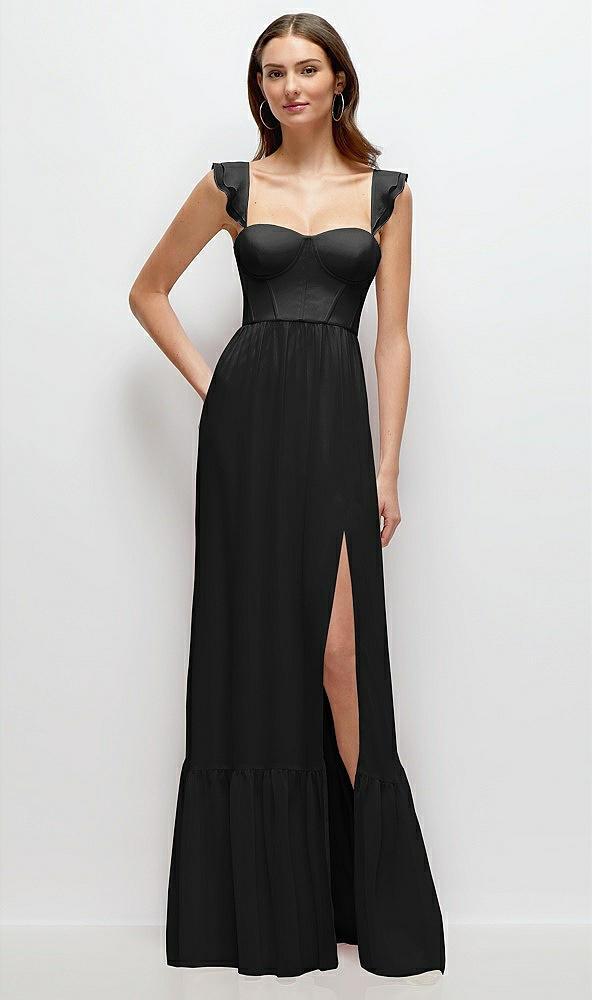 ruffle strap chiffon bustier maxi dress with ruffle hem a-line skirt
