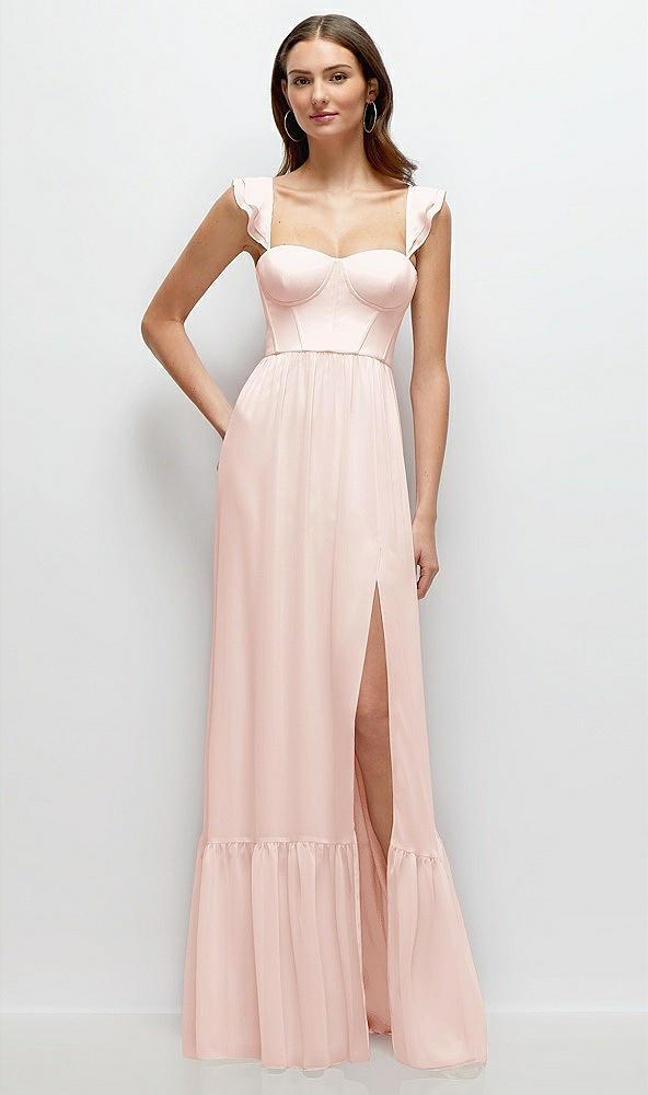 ruffle strap chiffon bustier maxi dress with ruffle hem a-line skirt