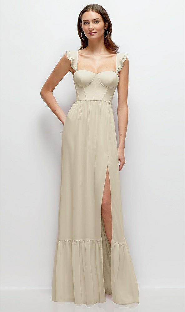 ruffle strap chiffon bustier maxi dress with ruffle hem a-line skirt