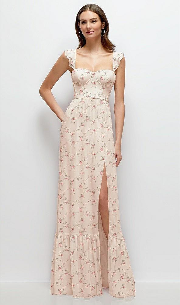 ruffle strap chiffon bustier maxi dress with ruffle hem a-line skirt