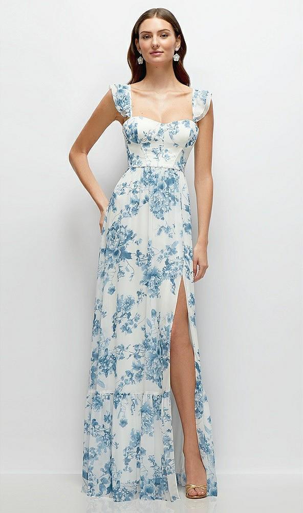 ruffle strap chiffon bustier maxi dress with ruffle hem a-line skirt