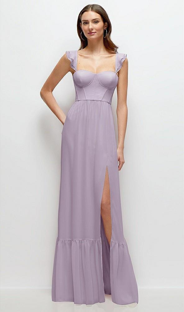 ruffle strap chiffon bustier maxi dress with ruffle hem a-line skirt