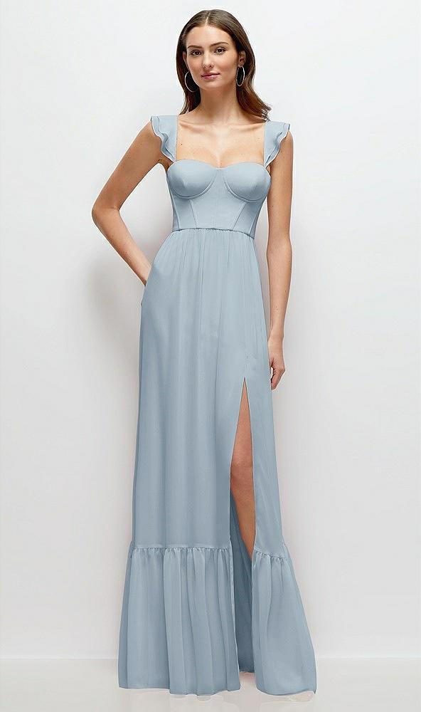 ruffle strap chiffon bustier maxi dress with ruffle hem a-line skirt
