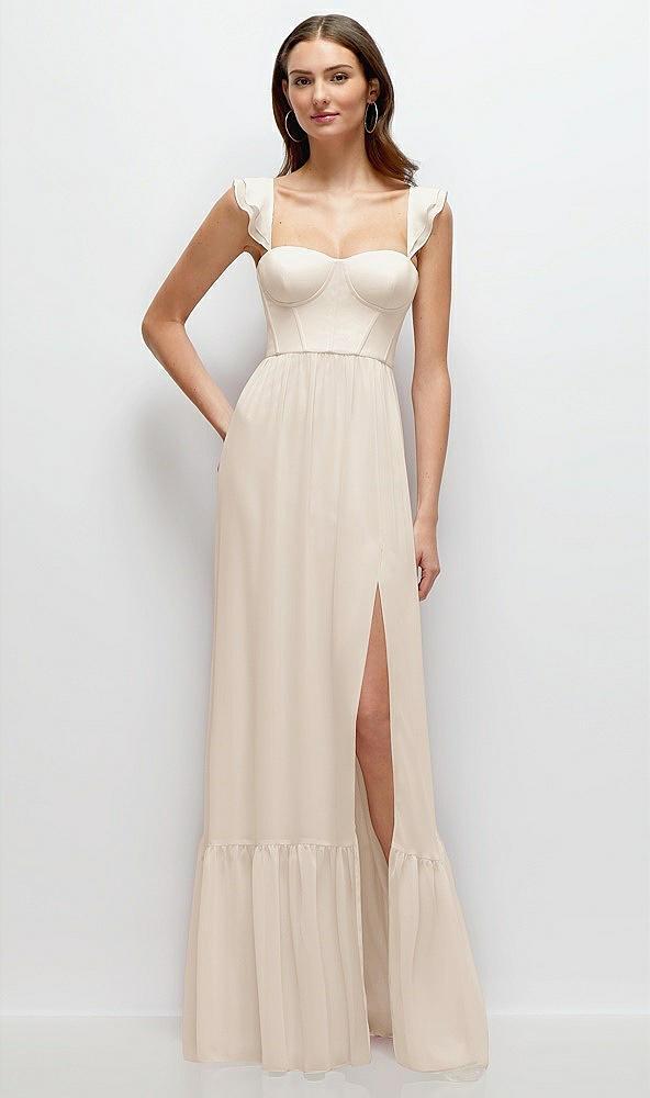 ruffle strap chiffon bustier maxi dress with ruffle hem a-line skirt