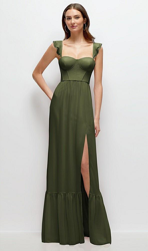 ruffle strap chiffon bustier maxi dress with ruffle hem a-line skirt