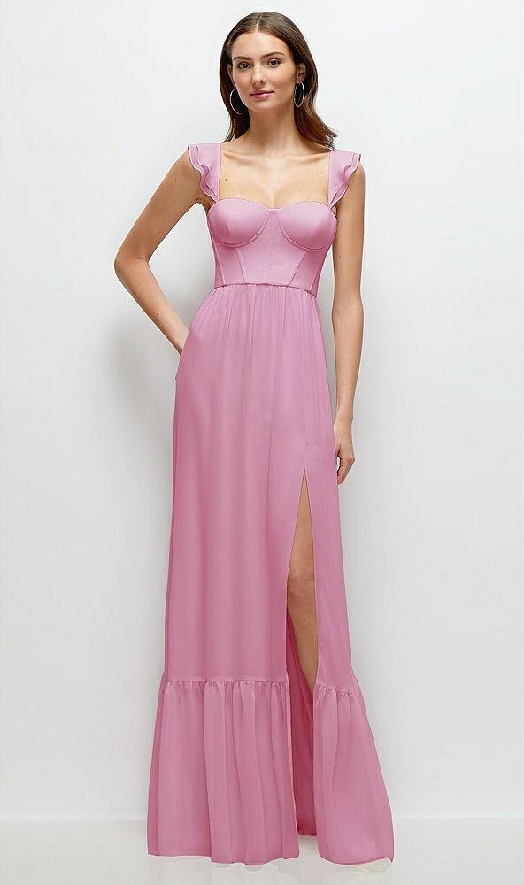 ruffle strap chiffon bustier maxi dress with ruffle hem a-line skirt