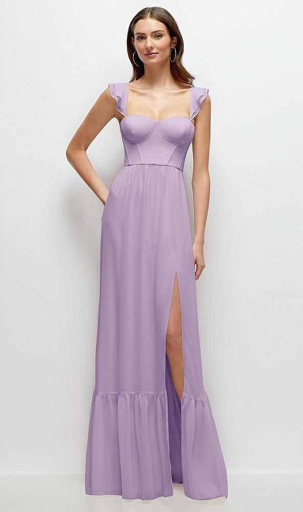 ruffle strap chiffon bustier maxi dress with ruffle hem a-line skirt