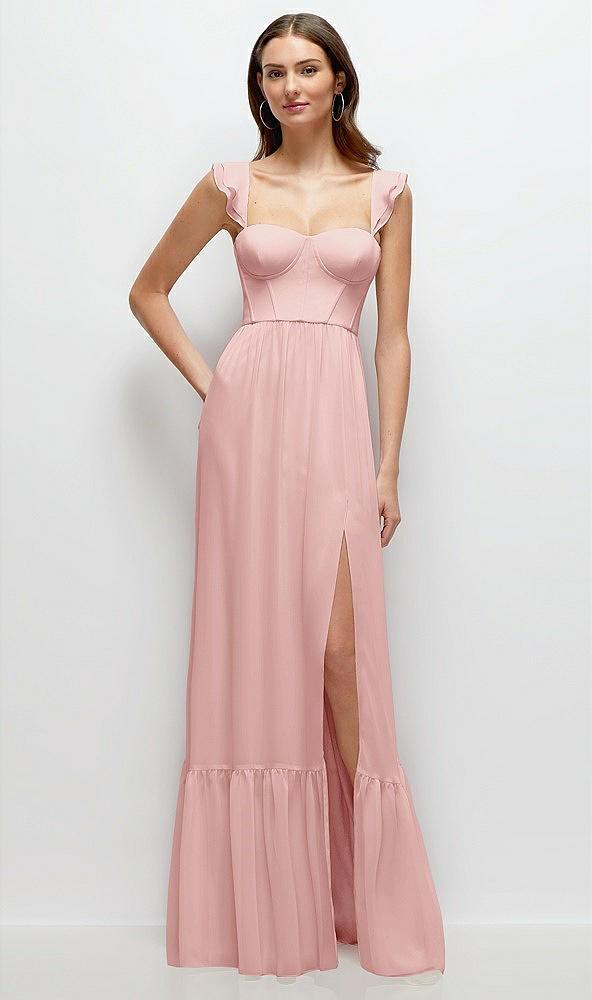 ruffle strap chiffon bustier maxi dress with ruffle hem a-line skirt