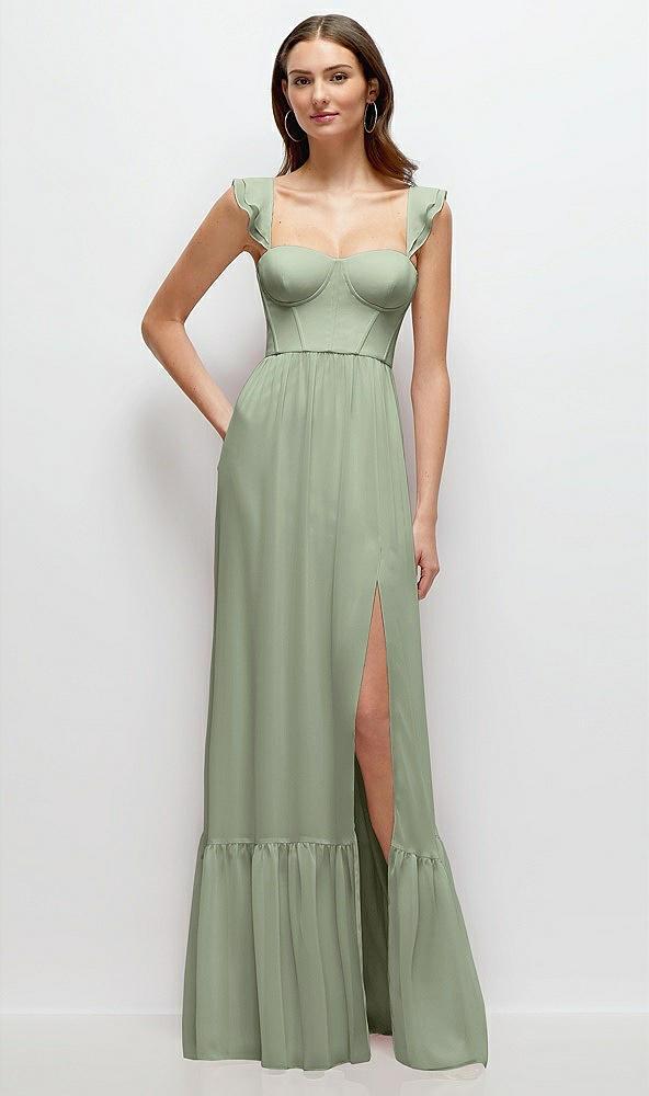 ruffle strap chiffon bustier maxi dress with ruffle hem a-line skirt