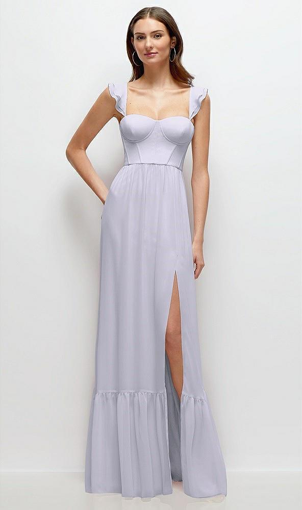 ruffle strap chiffon bustier maxi dress with ruffle hem a-line skirt