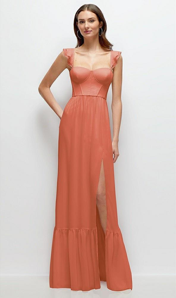 ruffle strap chiffon bustier maxi dress with ruffle hem a-line skirt