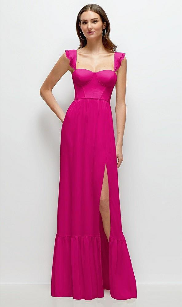 ruffle strap chiffon bustier maxi dress with ruffle hem a-line skirt