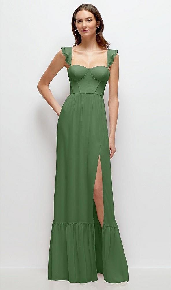 ruffle strap chiffon bustier maxi dress with ruffle hem a-line skirt