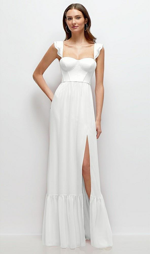 ruffle strap chiffon bustier maxi dress with ruffle hem a-line skirt