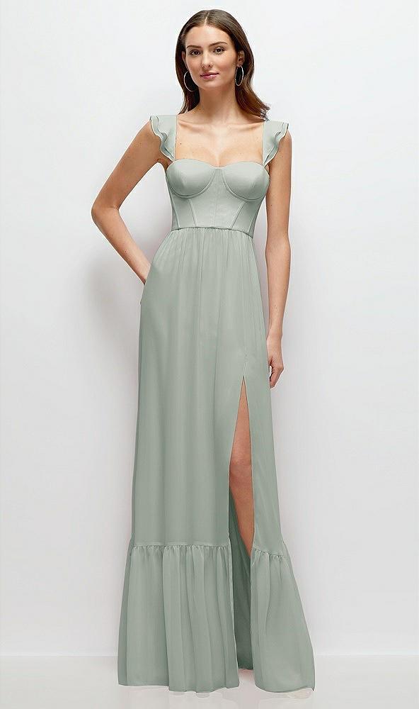 ruffle strap chiffon bustier maxi dress with ruffle hem a-line skirt