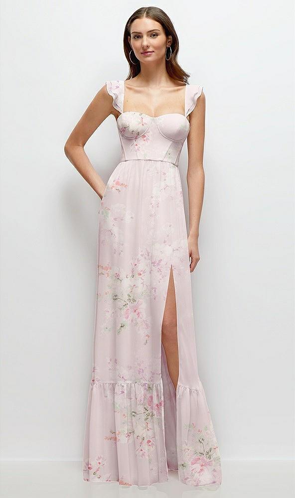 ruffle strap chiffon bustier maxi dress with ruffle hem a-line skirt