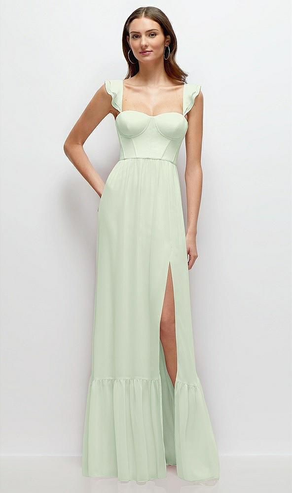 ruffle strap chiffon bustier maxi dress with ruffle hem a-line skirt