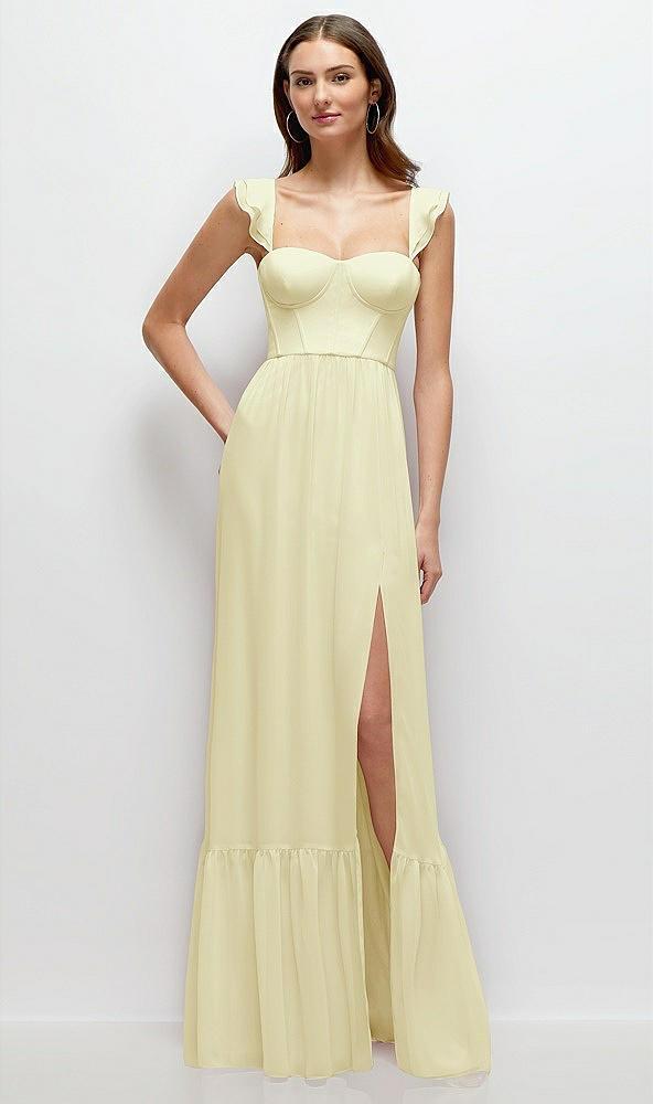 ruffle strap chiffon bustier maxi dress with ruffle hem a-line skirt