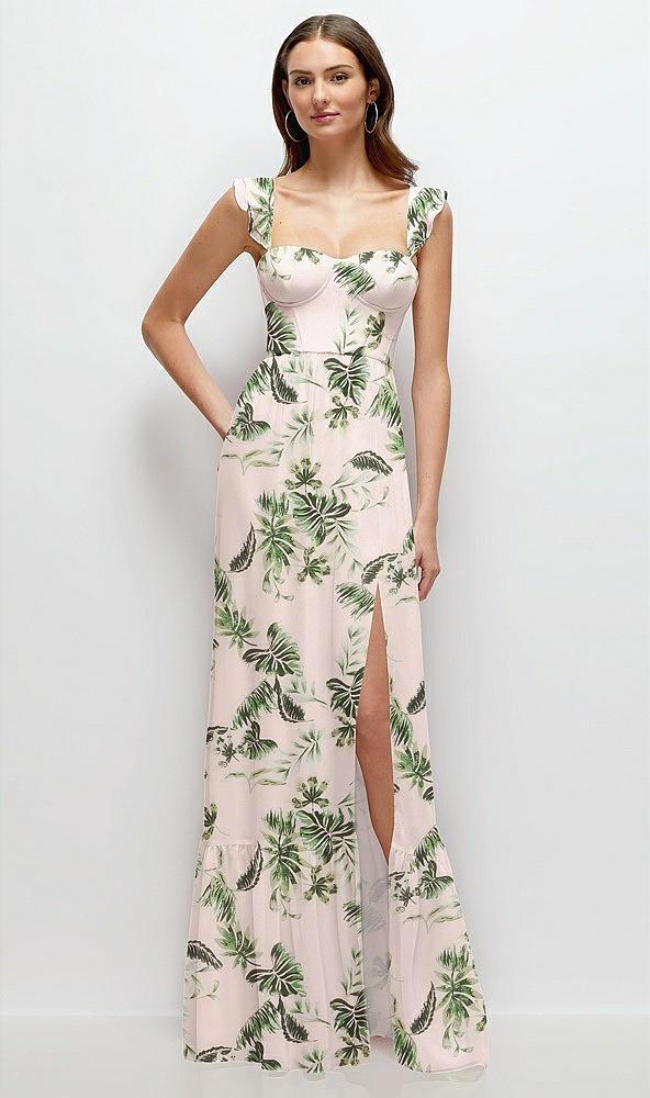 ruffle strap chiffon bustier maxi dress with ruffle hem a-line skirt