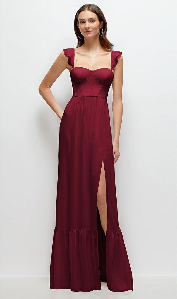 ruffle strap chiffon bustier maxi dress with ruffle hem a-line skirt