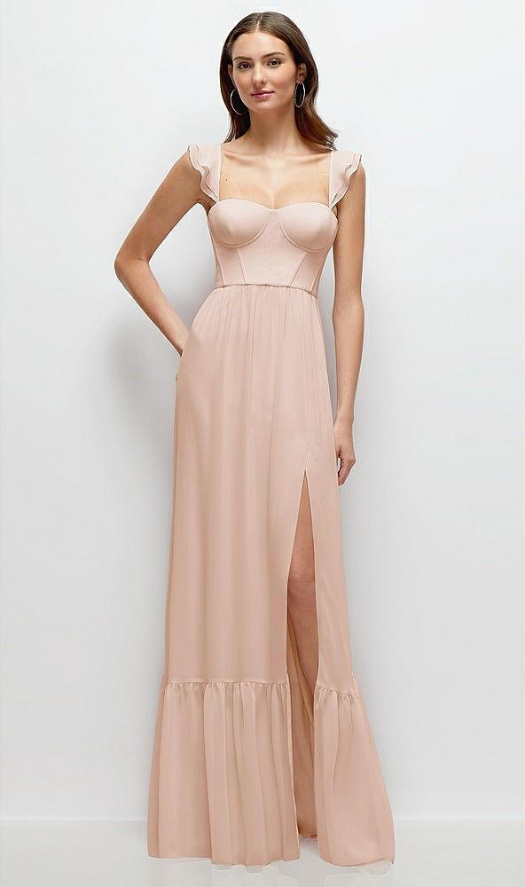 ruffle strap chiffon bustier maxi dress with ruffle hem a-line skirt